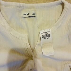 Hollister Cream Ribbed Button-Up Top